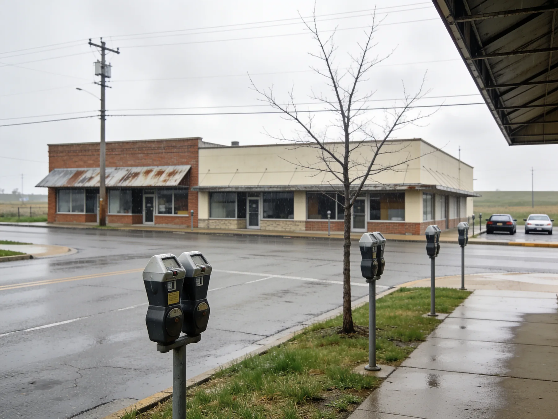 A low-rise commercial street of the kind a registry office sits on