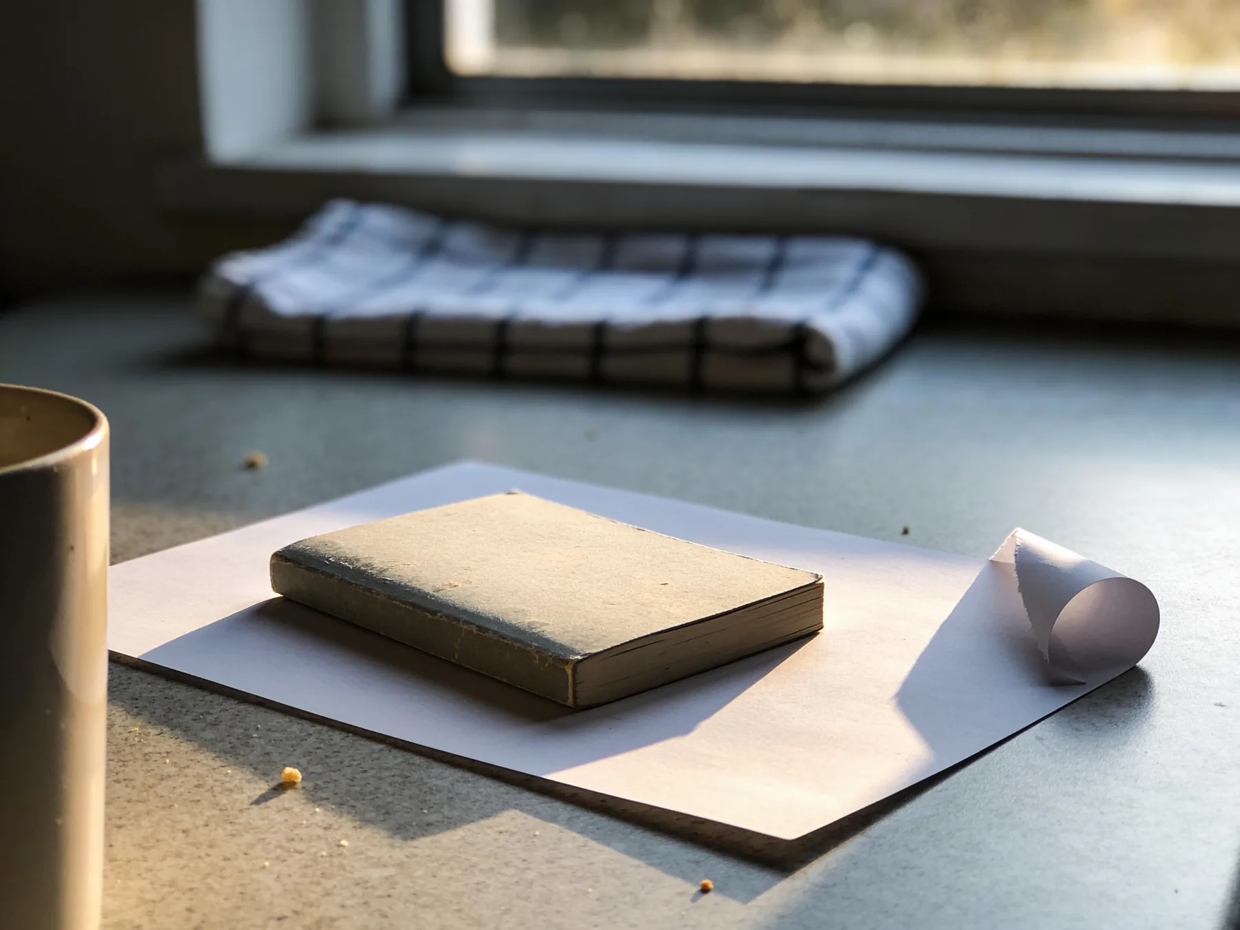 A benefit statement and a bank book on a kitchen counter
